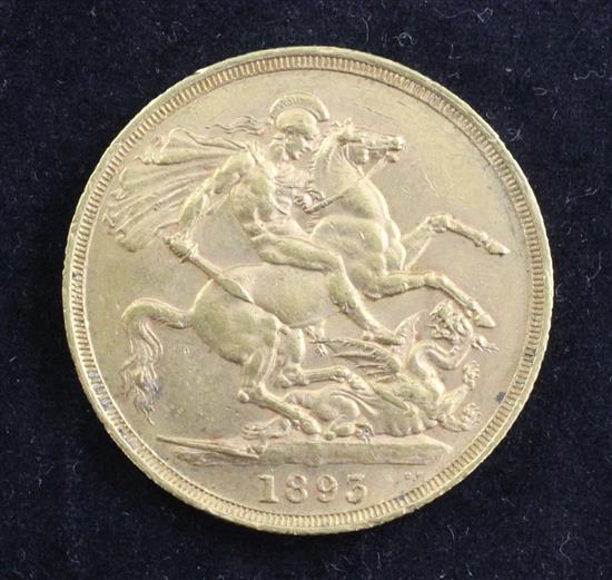 A Victoria Jubilee gold two pounds, 1893,